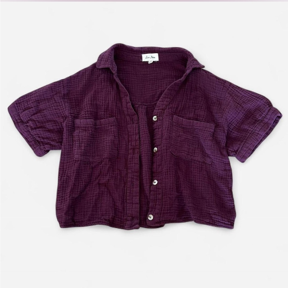 SOLD- Purple Cotton Button Down Crop Top